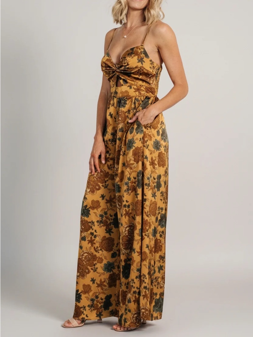 Baltic Born Gold Multi Floral Khloe Wide Leg Jumpsuit Small Fall Modern Bohemian